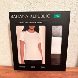 Banana Republic Womens Ribbed Crewneck Tee T-shirt 3 Pack NIB